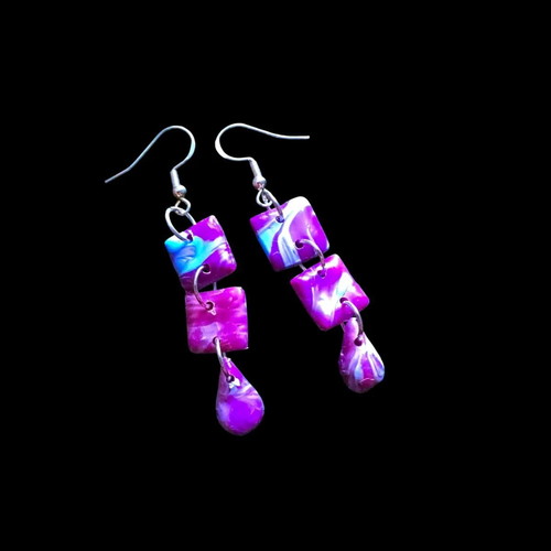 Handmade recycled plastic earrings blue and purple, new