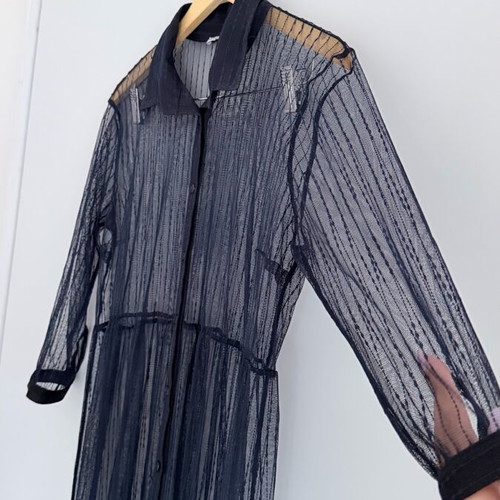 Sheer dress Regalinas one size blue like new with buttons and ruffles
