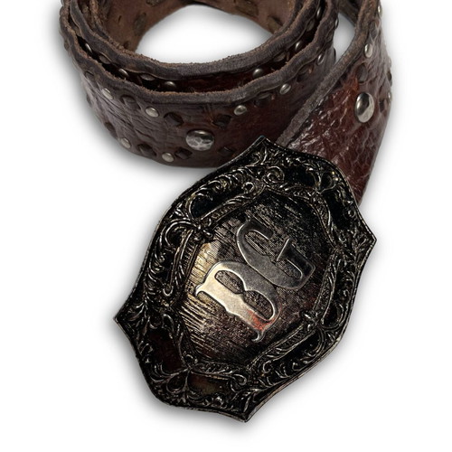 Dolce & Gabbana Silver Antique DG Logo Buckle Leather Belt like new, size 95cm, brown