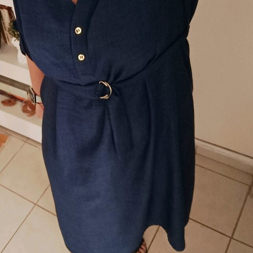 Toi&Moi office dress blue with gold buttons and belt like new