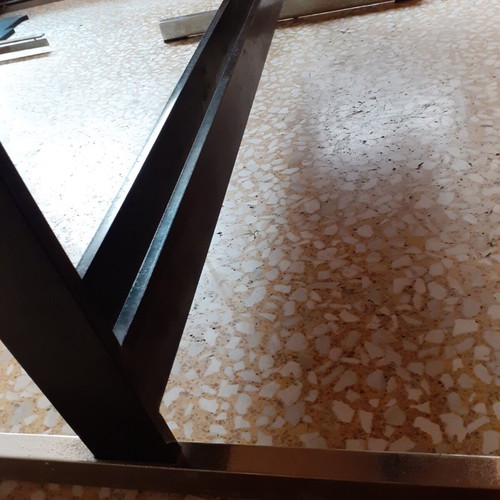 Tsousoglou office desk, wooden with metal legs, 1970s