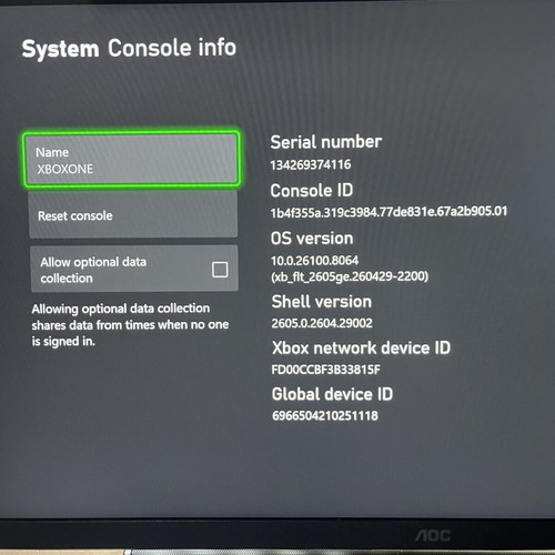 Xbox One S 500GB SSD used, with power cable and vertical stand, no controller