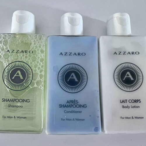 Azzaro care set new, shampoo, conditioner & body lotion travel size