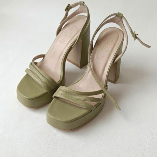 Tsakiris Mallas sage green leather sandals like new, size 36, 10cm heel