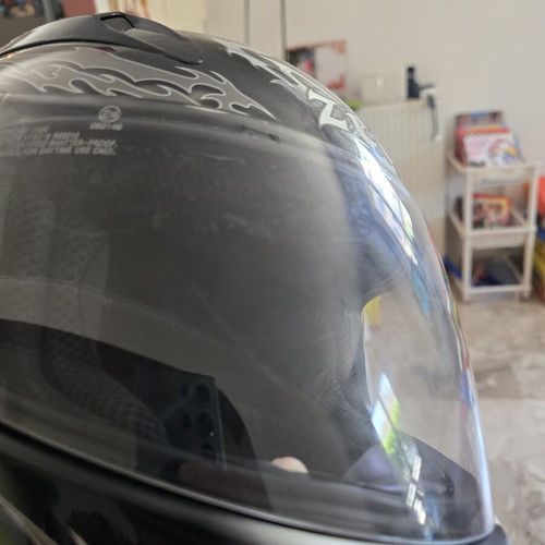 Zeus Full-Face Helmet with Custom Skull Tribal Graphics used