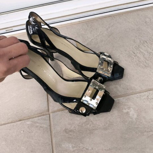 Mac Collection leather patent sandals used, size 37, black
