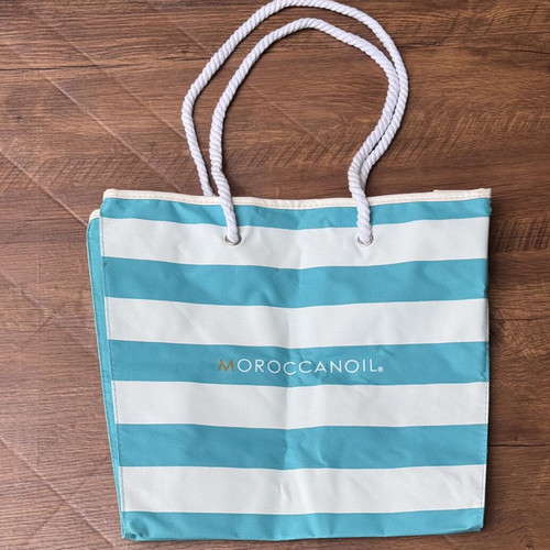 Moroccanoil Beach Bag shoulder type, new, striped with rope handles