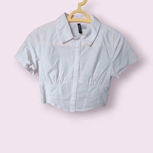 Corset Style Button Up Shirt H&M used, XS, off white cotton
