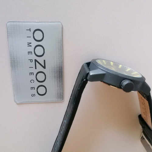 Oozoo watch used, black with leather strap