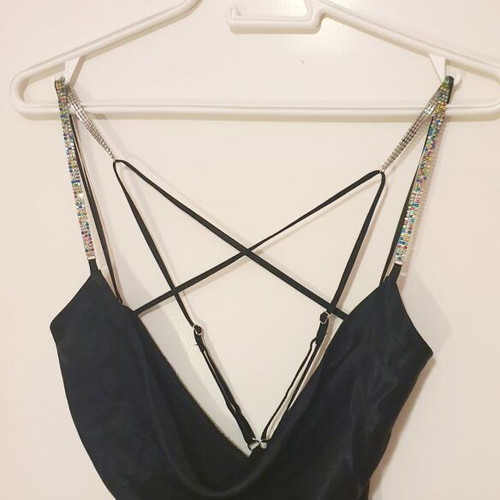 Satin dress Bershka with unique straps like new, black, size S