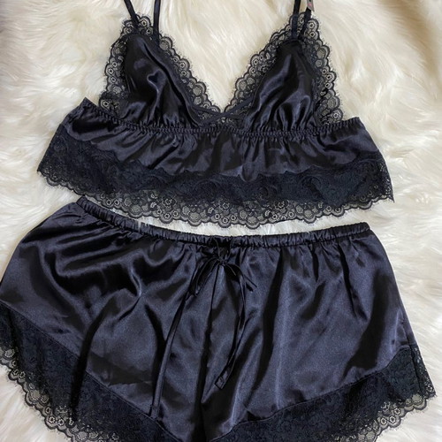 La Senza Babydoll satin pajamas new, black, size M