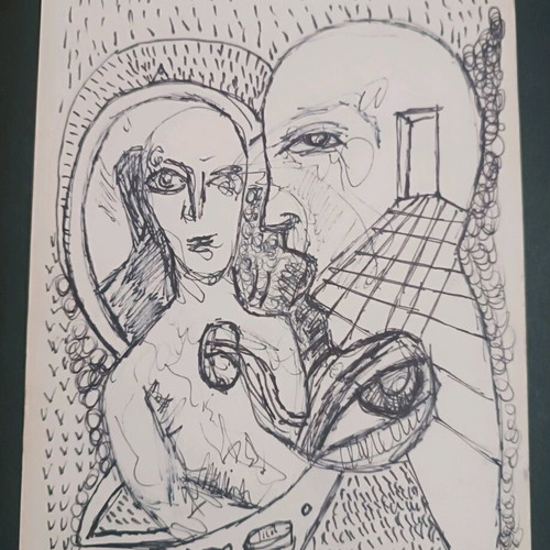 Surreal psychedelic artwork Conversation in the Mirror made to order