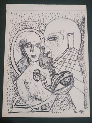 Surreal psychedelic artwork Conversation in the Mirror made to order