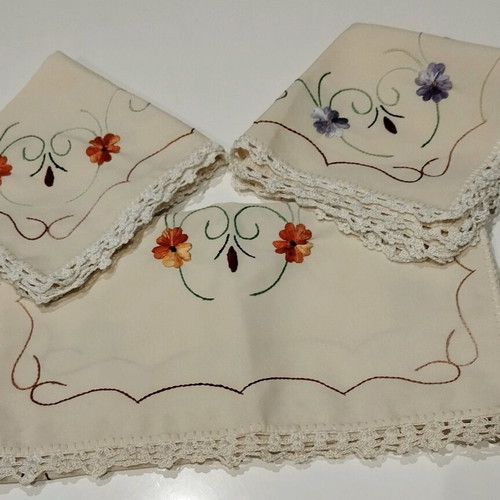 Handmade Set of 3 Embroidered Pieces with Lace New
