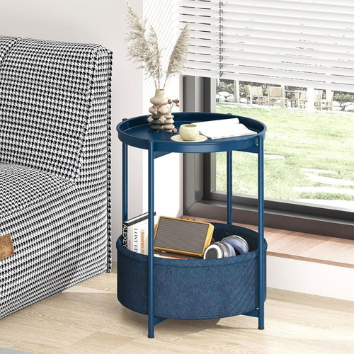 Modern round side table with storage, new
