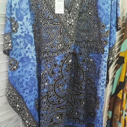 Rima Beachwear short kaftan, light blue with black cord