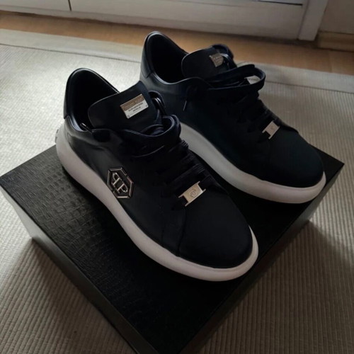 Philipp Plein hexagon leather sneakers, size 44, blue