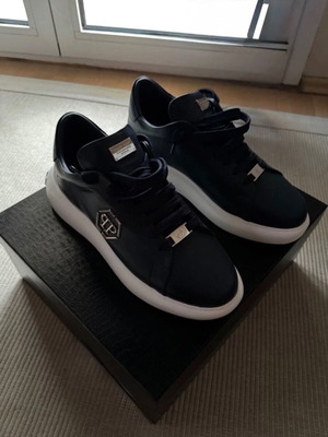 Philipp Plein hexagon leather sneakers, size 44, blue