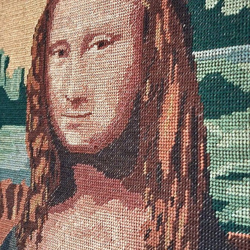 Vintage Handmade Gobelin Mona Lisa with Gold Baroque Frame