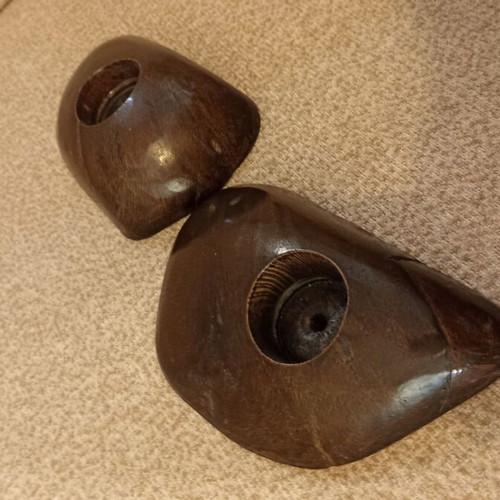 Handmade wooden candlesticks set of 2, rosewood varnished