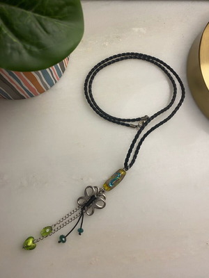 Long necklace with butterfly and beads like new, green