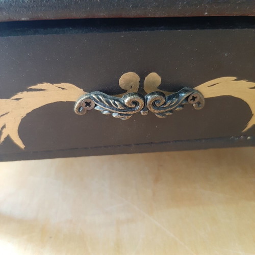 Vintage wooden clock with drawer and metal feet like new