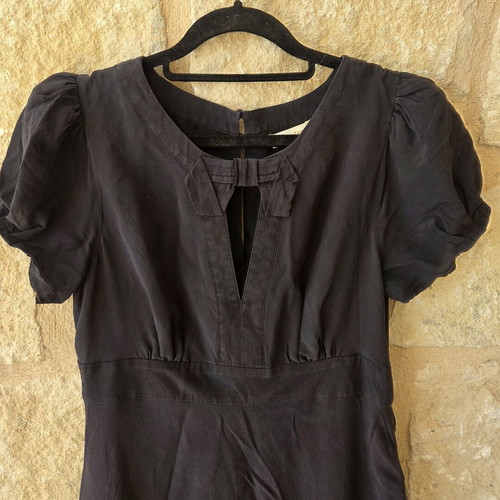 Monsoon 100% Silk Black Vintage Dress with Puff Sleeves like new