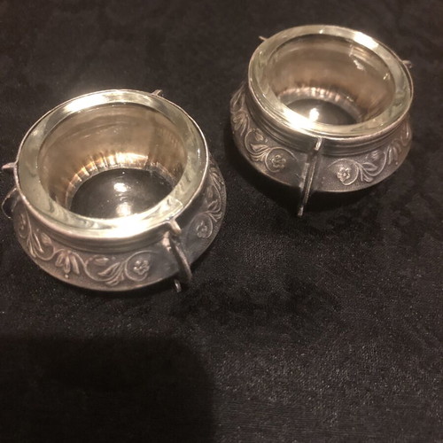 Set of 2 vintage Russian silver-plated salt pepper or caviar bowls used