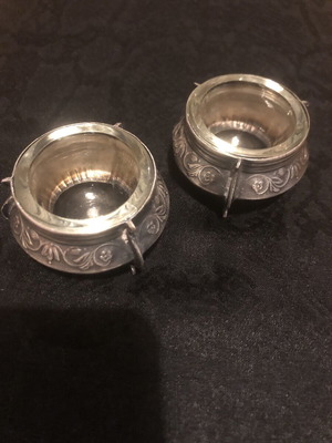 Set of 2 vintage Russian silver-plated salt pepper or caviar bowls used