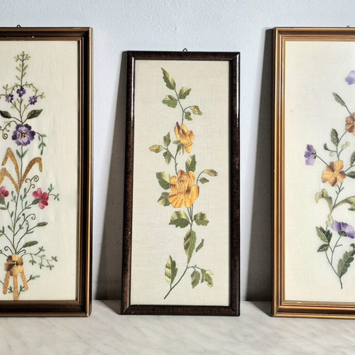 3 Vintage Embroidered Floral Frames set