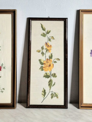 3 Vintage Embroidered Floral Frames set