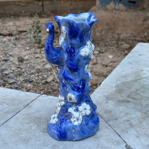 Collectible ceramic peacock vase used with gold details 1959