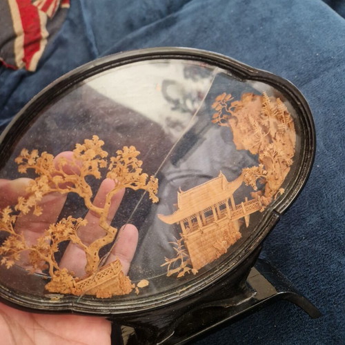 Chinese cork diorama used with glass crack and wooden base