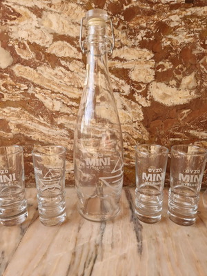 Ouzo Mini Mytilene set used, 7 pieces 80-90s