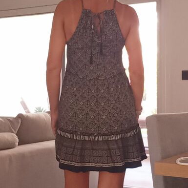 Toi&Moi boho dress Small, black and white pattern, halter neck