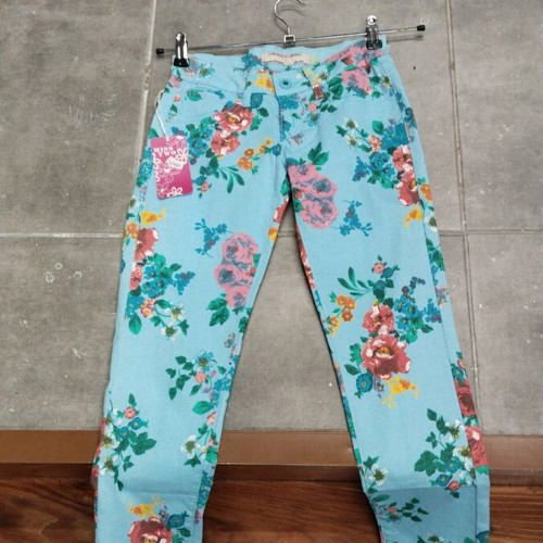 Jeans pants with flowers new, turquoise, size S