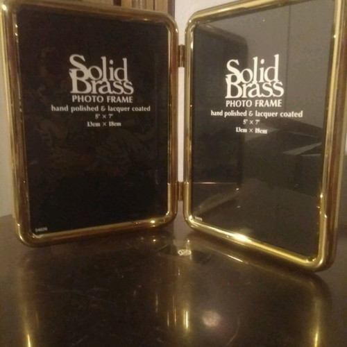Metal double photo frame 5x7 inches gold color new