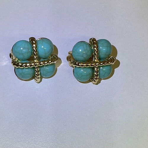 Turquoise stone clip-on earrings, gold tone