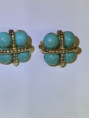 Turquoise stone clip-on earrings, gold tone