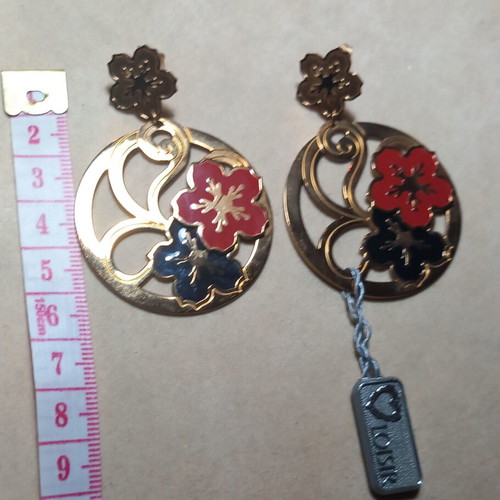 Loisir earrings new, stainless steel and enamel, black and red