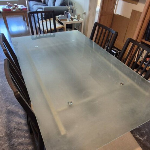 Dining set with six chairs like new, glass aluminum table Sato from IKEA