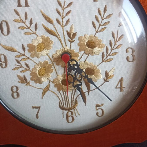 Vintage Solid Wood Wall Clock with Embroidered Dial 1980s-1990s