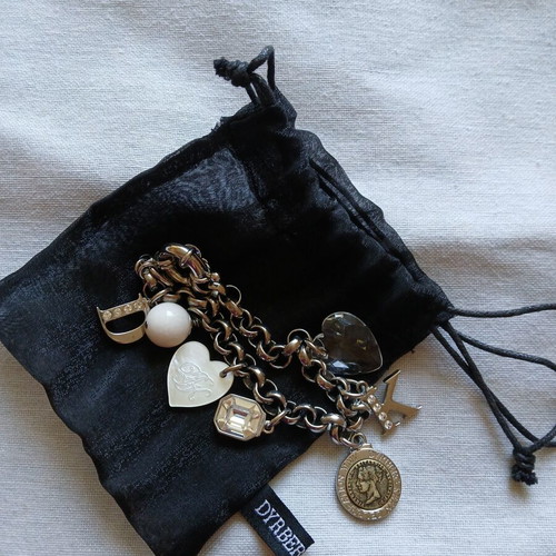 Dyrberg/Kern bracelet new, steel chain with 7 charms, white opal bead