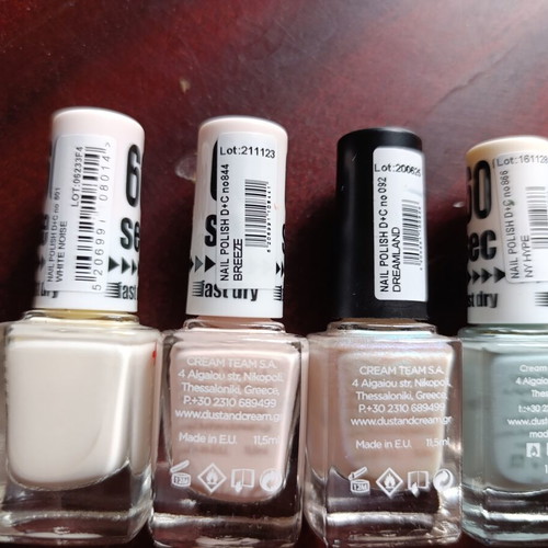 Dust and Cream nail polishes used, set of 9 fast drying colors