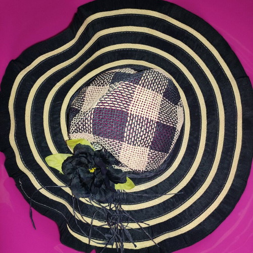 Women's hat new, white and blue with flower