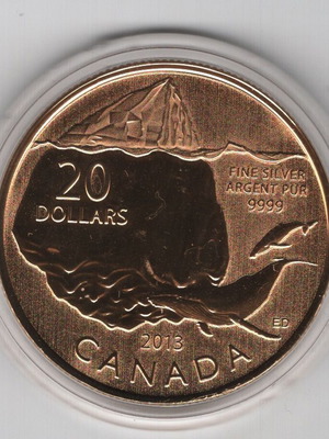 Canada 20 Dollars 2013 Silver Whale Coin