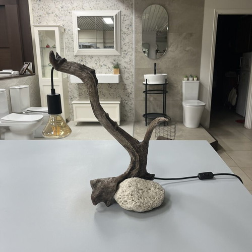 Table lamp with natural driftwood handmade