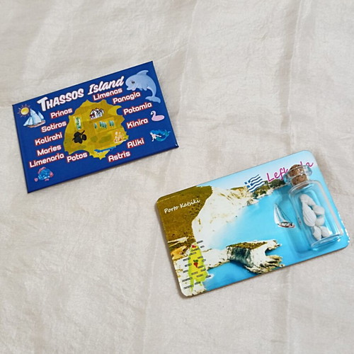 Thassos and Lefkada souvenir magnet set, 2 pieces