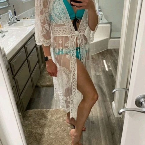Kimono with embroidery and lace white, new, one size