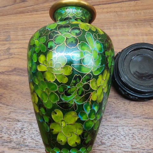 Cloisonné enamel vase set 16 cm like new, green shades